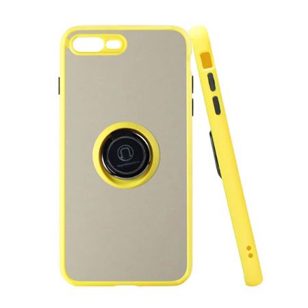 Funda Case para iPhone 7 Plus Ahumado con Anillo Amarillo Antigolpe y Resistente a Caidas