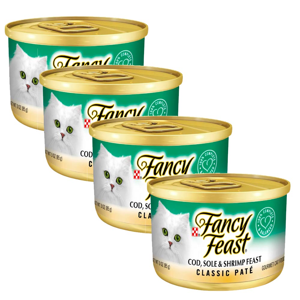 Pack Comida para Gato FANCY FEAST Mousse Pescado y Camarón Lata 85g x4un