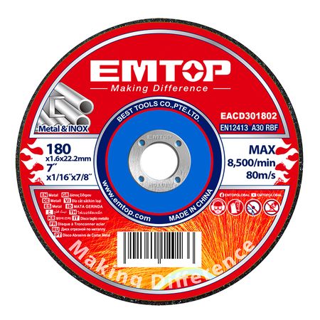 Caja de 25 Discos Emtop EACD301802 de 7 x 1/16 para Corte de Metal e Inox