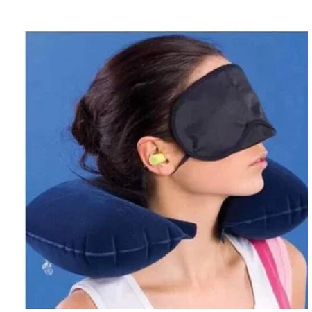 Kit Tres en Uno para Viajes Almohada inflable Mascara de Dormir Tapones Anti ruido