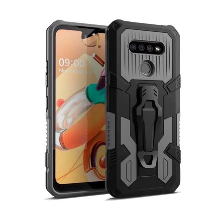 Funda Case para LG K51S New Robot con Gancho Antishock color Gris Resistente ante Caídas y Golpes