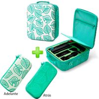 Pack Maleta para Nintendo Switch y Oled Verde Animal Crossing y Estuche Verde OscuroBlanco