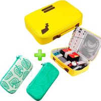 Pack Maleta para Nintendo Switch y Oled Pikachu Amarillo y Estuche Verde OscuroBlanco