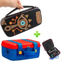 Pack Maleta para Nintendo Switch y Oled RojoAzul y Estuche Zelda Marrón