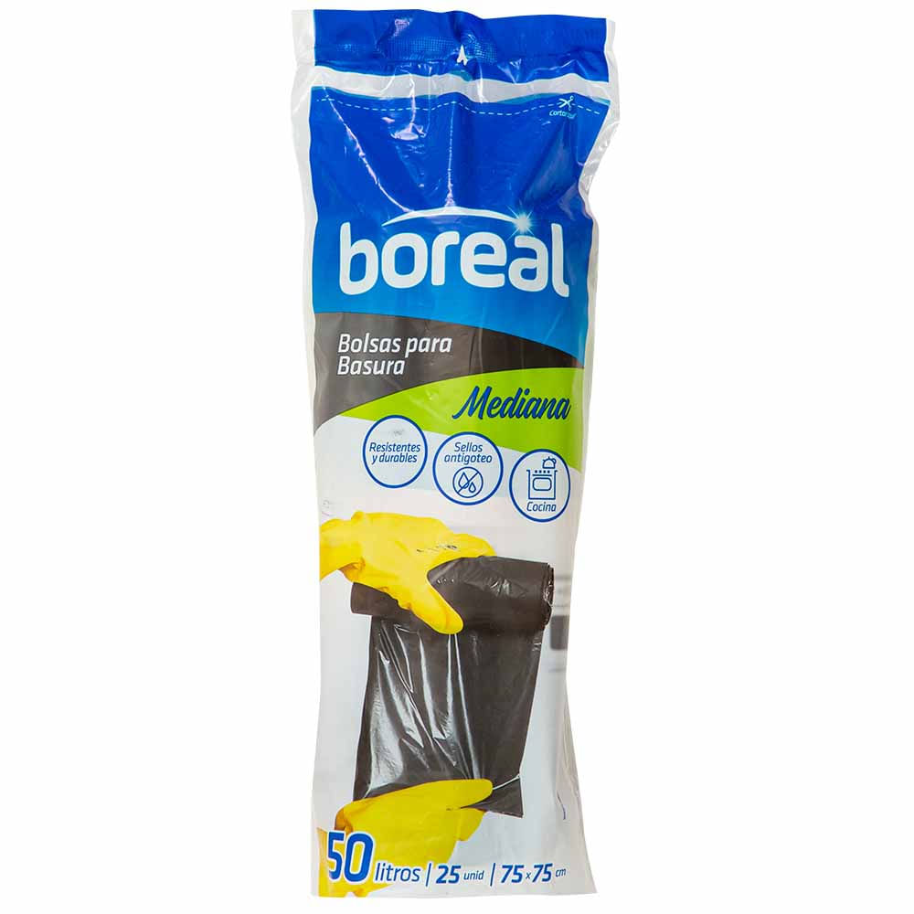 Bolsa para Basura 50L x25un BOREAL Color Negro