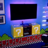 Estante Flotante Gamer Mario NR 01 120cm Movenda Cerezo con Amarillo