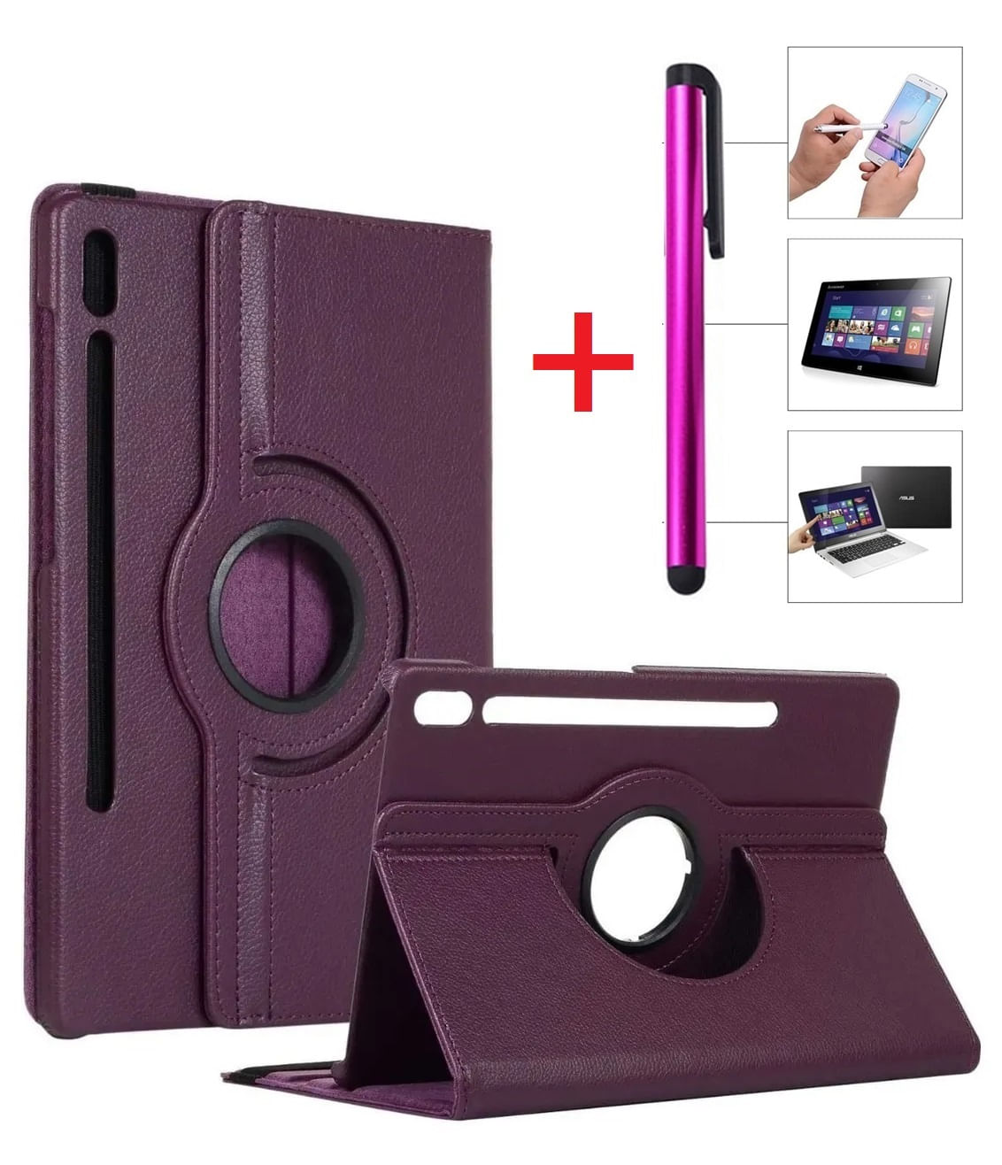 Funda Case Giratoria 360 Morado y Lapiz Optico Para Samsung Tab S8 11.0 SM-X700