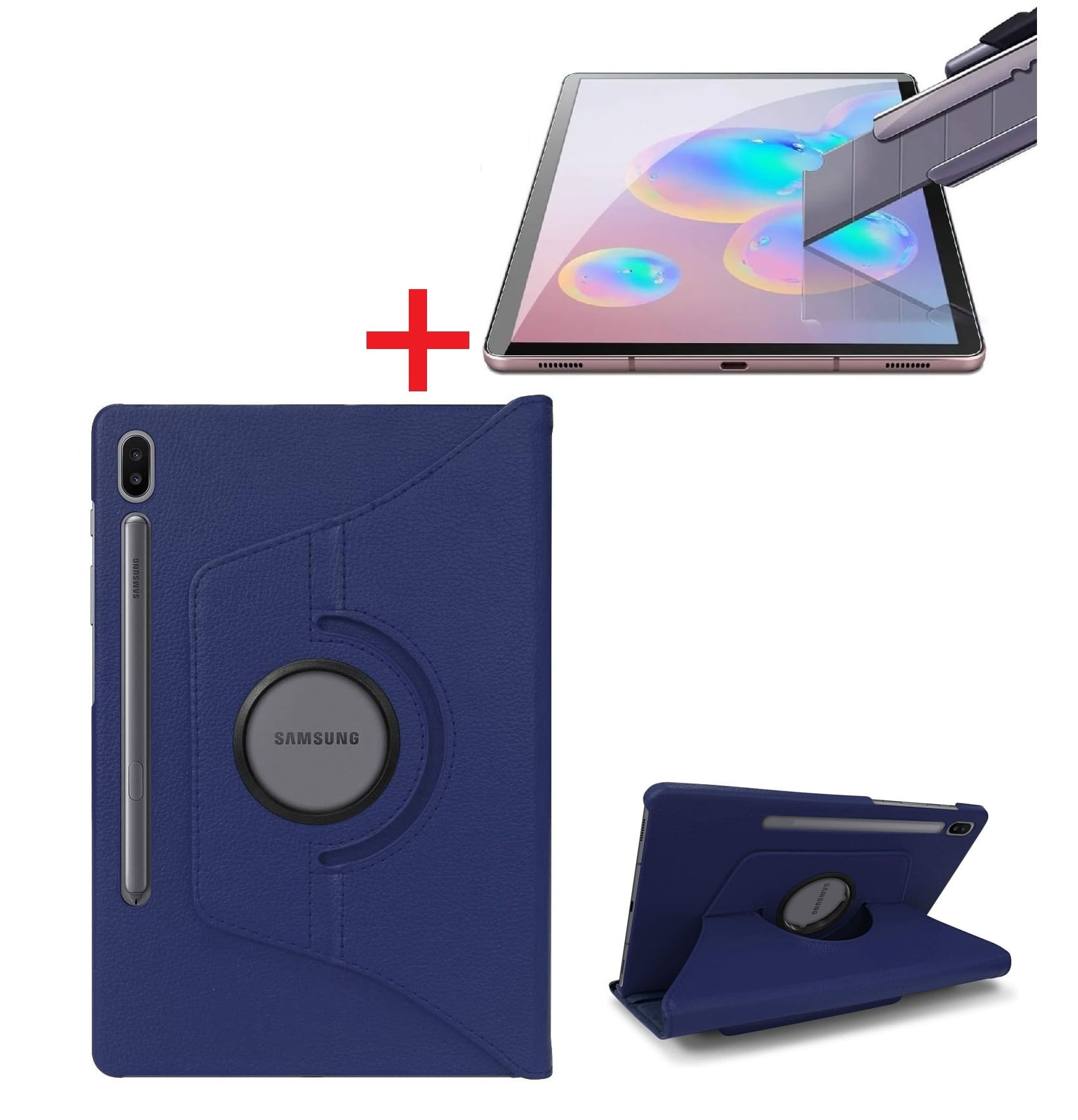 Funda Giratoria 360 Azul y Mica de Vidrio Para Samsung Tab S6 10.5 2019 SM-T860