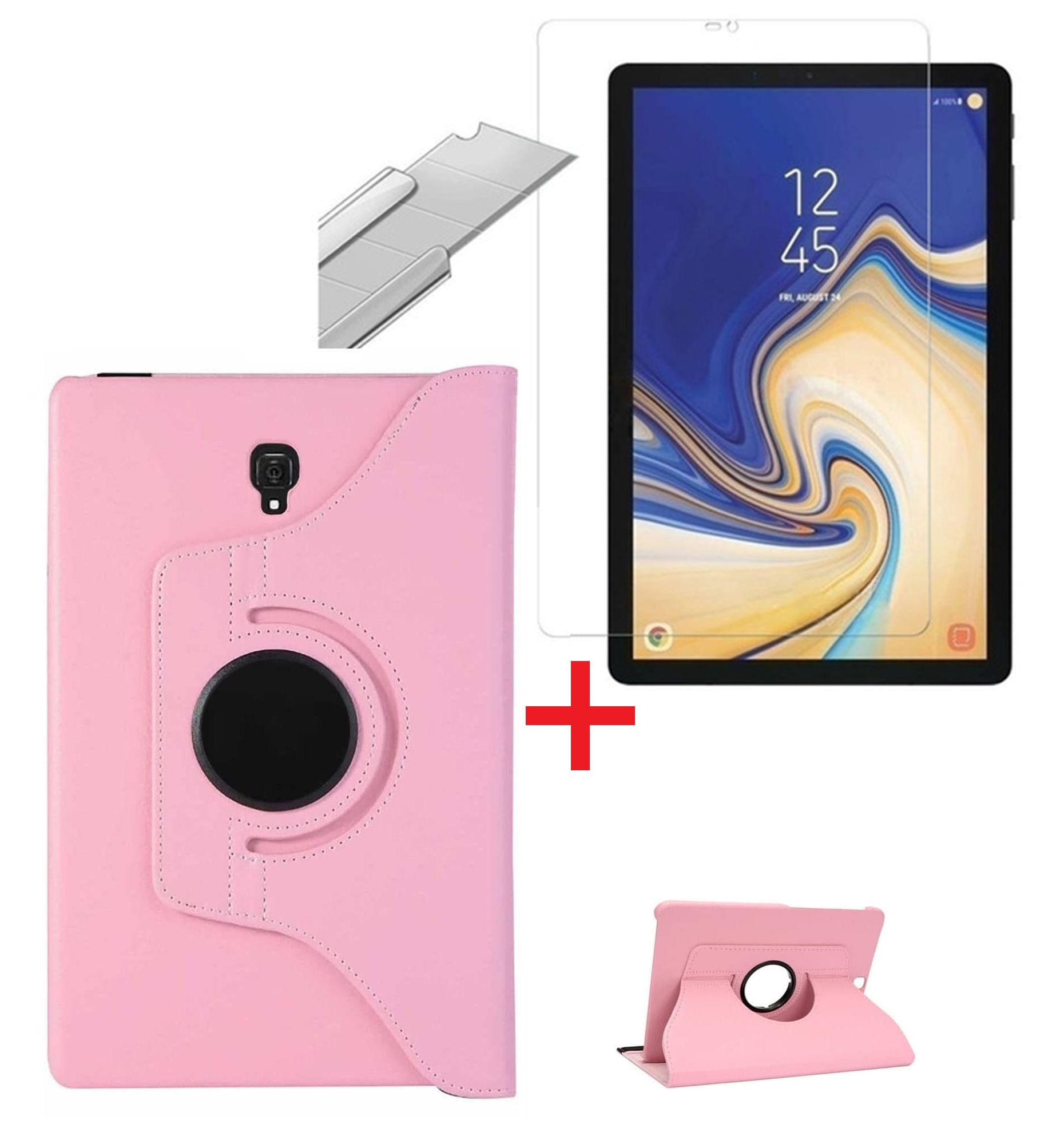 Funda Giratoria 360 Rosado y Mica de Vidrio Para Samsung Tab S4 10.5 SM-T830