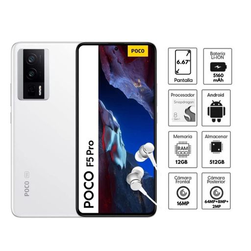 Celular POCO F5 Pro 512GB ROM 12GB RAM, Snapdragon 8+ Gen 1, Pantalla  120Hz, Color Blanco