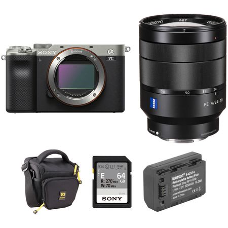 Cámara Mirrorless Sony A7C con Lente 24 70Mm F 4 y Kit de Accesorios Plateado