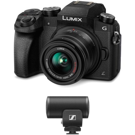 Cámara Mirrorless Panasonic Lumix G7 con Lente de 14 42Mm y Kit de Micrófono Negro