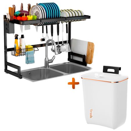 Escurridor de Platos Premium 85cm Y Tacho de Basura Colgante H01 BL