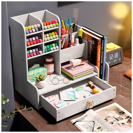 My Space Organizers Organizador de escritorio blanco, 9 compartimentos,  suministros de oficina y accesorios de escritorio, soporte para bolígrafos