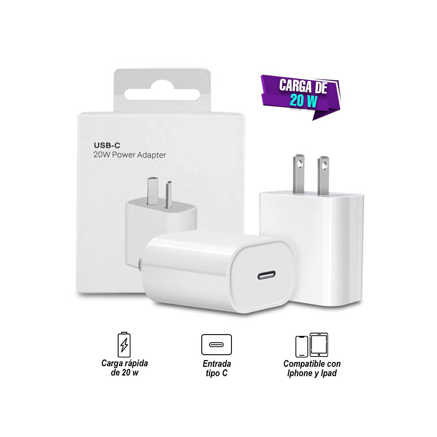 Cubo Cargador 20w Para Iphone Carga Rapida
