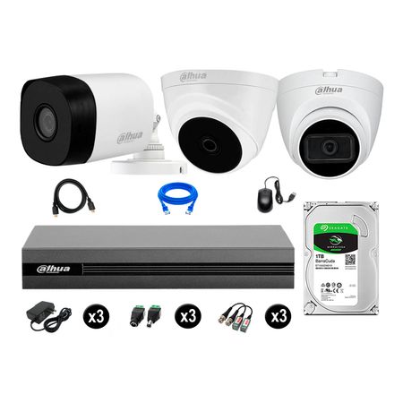 Cámaras Seguridad Kit 3 Dahua Hd 720p 1tb 1 Cámara con Audio Completo