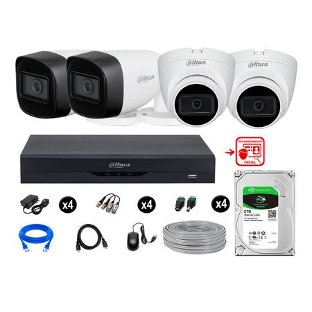 Cámaras Seguridad Kit 4 Con Audio Fhd Disco 2tb Reconocimiento Facial