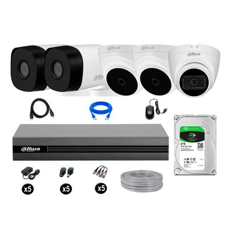 Cámaras Seguridad Kit 5 Dahua Full Hd 2tb 1 Cámara con Audio Completo