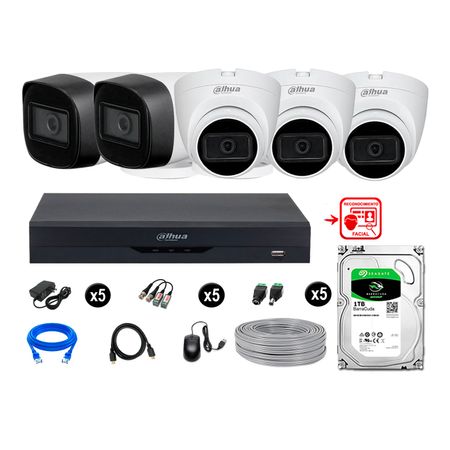 Cámaras Seguridad Kit 5 Con Audio Fhd Disco 1tb Reconocimiento Facial