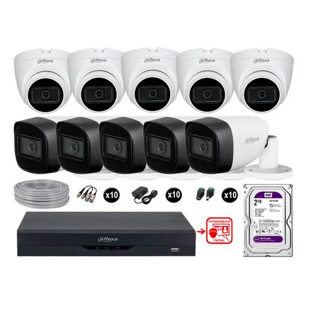 Cámaras Seguridad Kit 10 Con Audio Fhd Disco 2tb Reconocimiento Facial