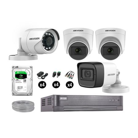 Kit 4 Cámaras de Seguridad Hikvision Full Hd Vigilancia 3 Cámara Audio Incorporado Disco 1Tb