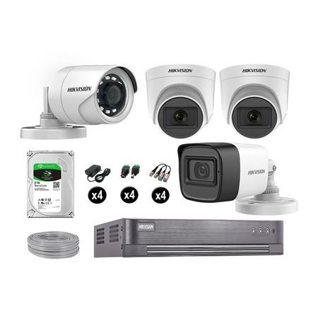 Kit 4 Cámaras de Seguridad Hikvision Full Hd Vigilancia 3 Cámara Audio Incorporado Disco 2Tb