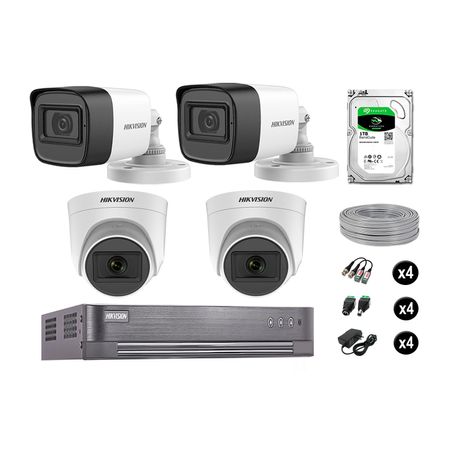 Kit 4 Cámaras de Seguridad Hikvision Audio Incorporado Full Hd 1080P Vigilancia Disco 1Tb