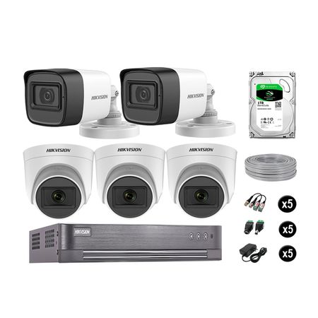 Kit 5 Cámaras de Seguridad Hikvision Audio Incorporado Full Hd 1080P Vigilancia Disco 1Tb