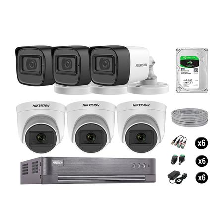 Kit 6 Cámaras de Seguridad Hikvision Audio Incorporado Full Hd 1080P Vigilancia Disco 2Tb