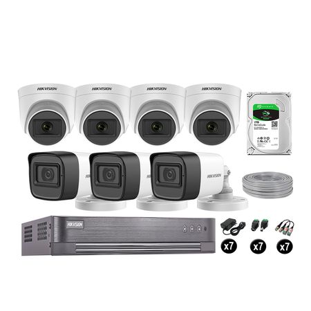 Kit 7 Cámaras de Seguridad Hikvision Audio Incorporado Full Hd 1080P Vigilancia Disco 1Tb