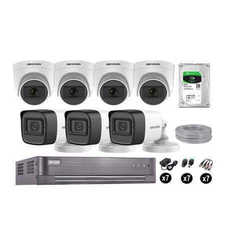 Kit 7 Cámaras de Seguridad Hikvision Audio Incorporado Full Hd 1080P Vigilancia Disco 2Tb