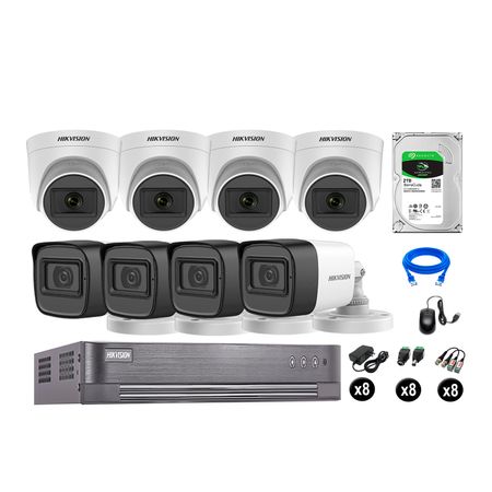 Kit 8 Cámaras de Seguridad Hikvision Audio Incorporado Full Hd 1080P Vigilancia Disco Duro 2Tb