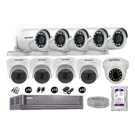 Kit 10 Cámaras de Seguridad Hikvision Full Hd Vigilancia 4 Cámara Audio Incorporado Disco 2Tb