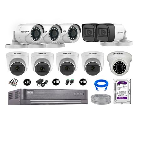 Kit 10 Cámaras de Seguridad Hikvision Full Hd Vigilancia 6 Cámara Audio Incorporado Disco 2Tb