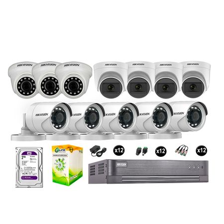 Kit 12 Cámaras de Seguridad Hikvision Full Hd Vigilancia 4 Cámara Audio Incorporado Disco 2Tb