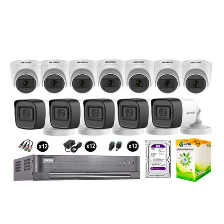 Kit 12 Cámaras de Seguridad Hikvision Audio Incorporado Full Hd 1080P Vigilancia Disco 1Tb