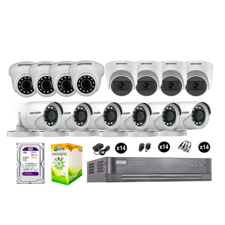 Kit 14 Cámaras de Seguridad Hikvision Full Hd Vigilancia 4 Cámara Audio Incorporado Disco 1Tb