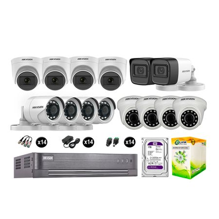 Kit 14 Cámaras de Seguridad Hikvision Full Hd Vigilancia 6 Cámara Audio Incorporado Disco 1Tb