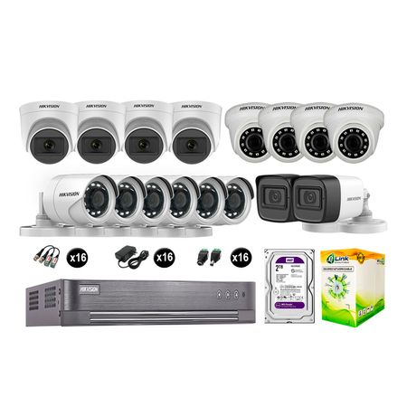 Kit 16 Cámaras de Seguridad Hikvision Full Hd Vigilancia 6 Cámara Audio Incorporado Disco 2Tb