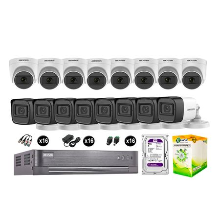 Kit 16 Cámaras de Seguridad Hikvision Audio Incorporado Full Hd 1080P Vigilancia Disco 2Tb