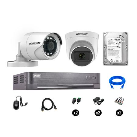 Cámaras de Seguridad Hikvision Kit 2 Vigilancia Full Hd 500Gb 1 Cámara con Audio