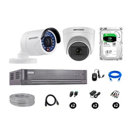 Cámaras de Seguridad Hikvision Kit 2 Vigilancia Hd 720P 1Tb 1 Cámara con Audio Completo