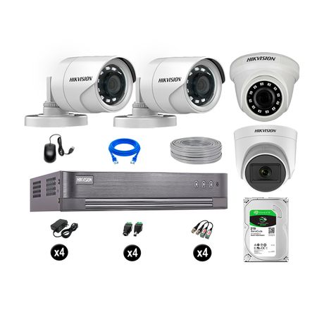 Cámaras de Seguridad Hikvision Kit 4 Vigilancia Full Hd 2Tb 1 Cámara con Audio Completo