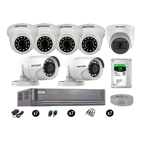 Cámaras de Seguridad Hikvision Kit 7 Vigilancia Full Hd 1Tb 1 Cámara con Audio