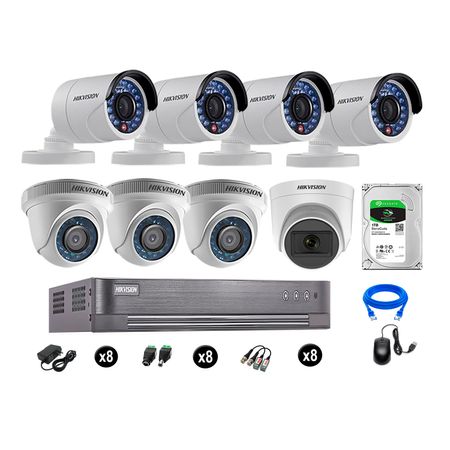 Cámaras de Seguridad Hikvision Kit 8 Vigilancia Hd 720P 1Tb 1 Cámara con Audio