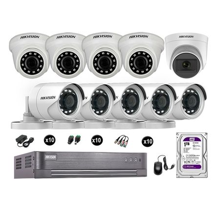 Cámaras de Seguridad Hikvision Kit 10 Vigilancia Full Hd 1Tb 1 Cámara con Audio