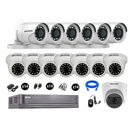 Cámaras de Seguridad Hikvision Kit 14 Vigilancia Hd 720P 1Tb 1 Cámara con Audio