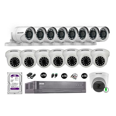 Cámaras de Seguridad Hikvision Kit 14 Vigilancia Hd 720P 2Tb 1 Cámara con Audio