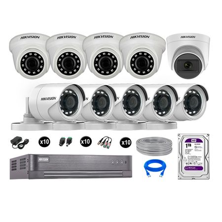 Cámaras de Seguridad Hikvision Kit 10 Vigilancia Full Hd 1Tb 1 Cámara con Audio Completo