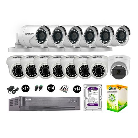 Cámaras de Seguridad Hikvision Kit 14 Vigilancia Full Hd 1Tb 1 Cámara con Audio Completo